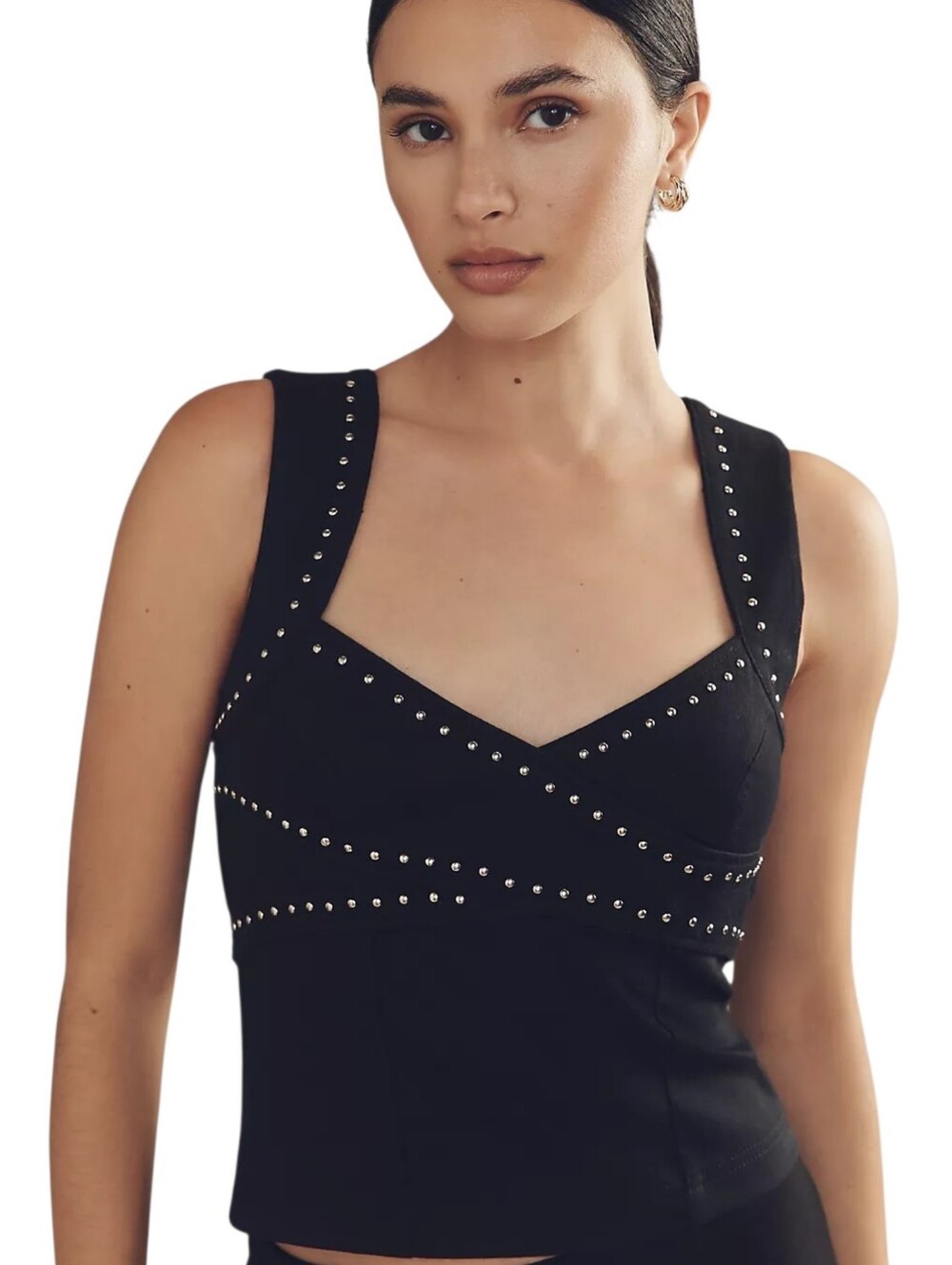 Anthropologie Twist Front Grommet Tank Top NWT Size Small in Black Retail $108